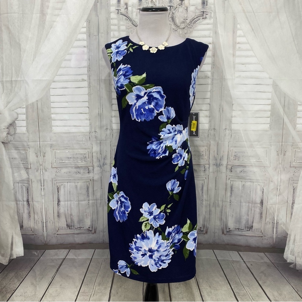NEW Jessica Howard Size 10P 10 Petite Dress Black Blue Floral Sleeveless Sheath